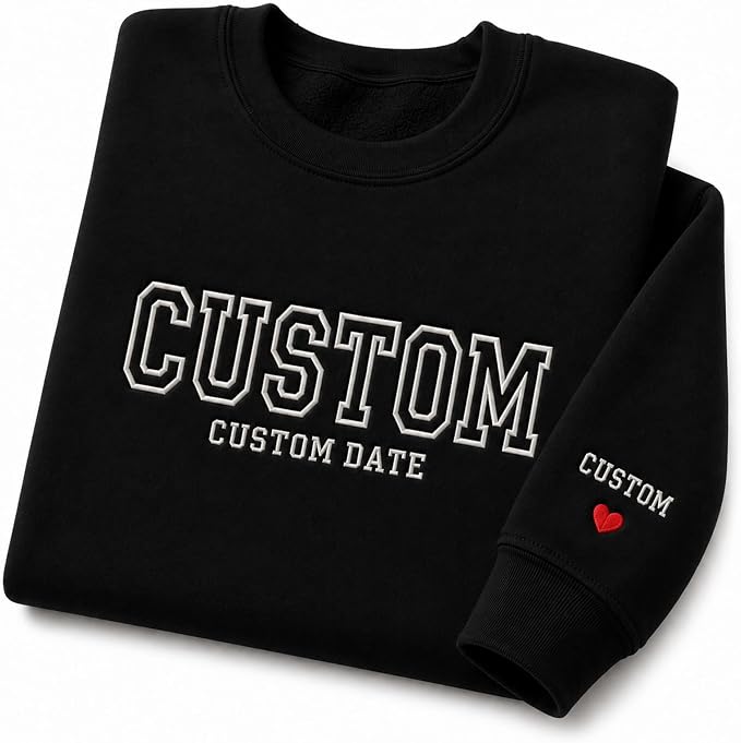 Personalised embroidered crewneck sweatshirt from Windsor Embro’s Amazon listing